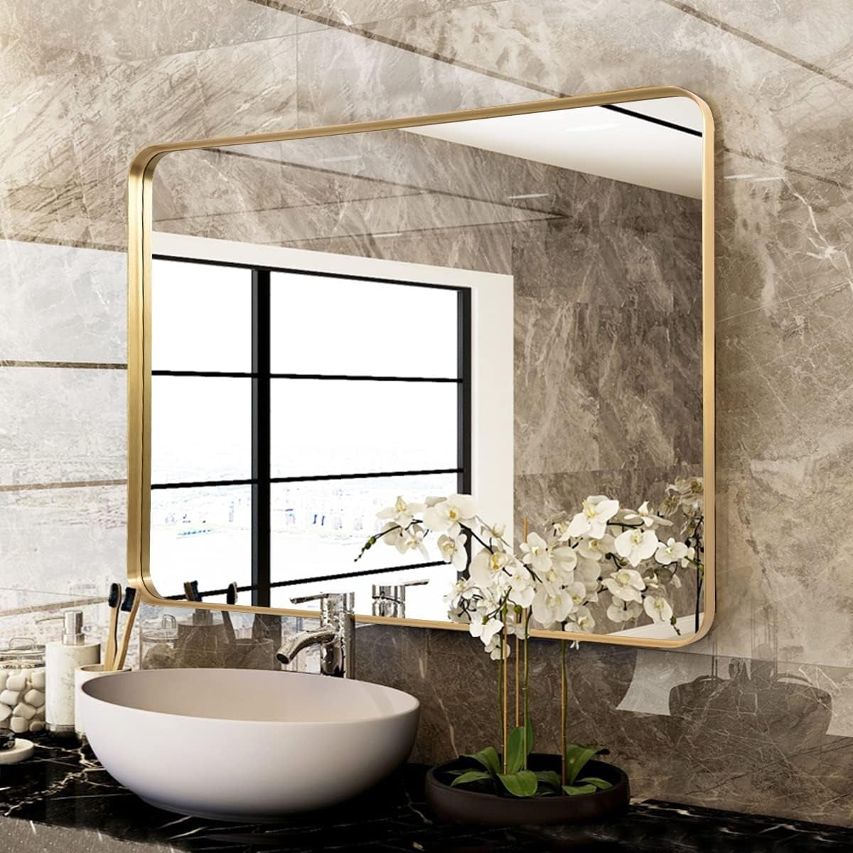 GUAIPOU Gold Mirror Bathroom Wall Mirror 24" x 36" Wall Mounted Mirror ...