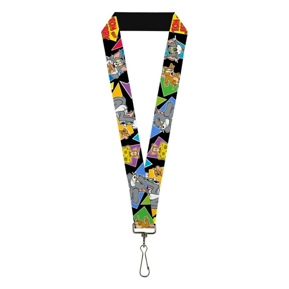 Tom and Jerry Lanyard, Tom Jerry Poses Black Multi Color, Elastic