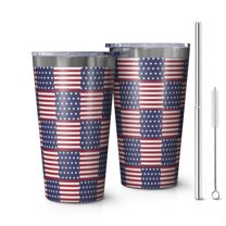 16oz Tumblers Red White and Blue Star Striped Pattern Stainless Steel Vacuum Insulated Double Wall Travel Tumbler Cups Mug with Lid and Straw,Cleaning Brush for Coffee,Tea