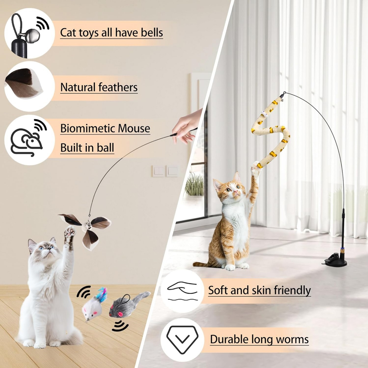 URRU 4-in-1 Interactive Cat Feather Toys, 22-Piece Set photo 4