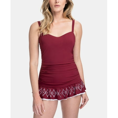 Profile by Gottex MERLOT Tutti Frutti Lasercut Swimdress, US 14D, UK 14D