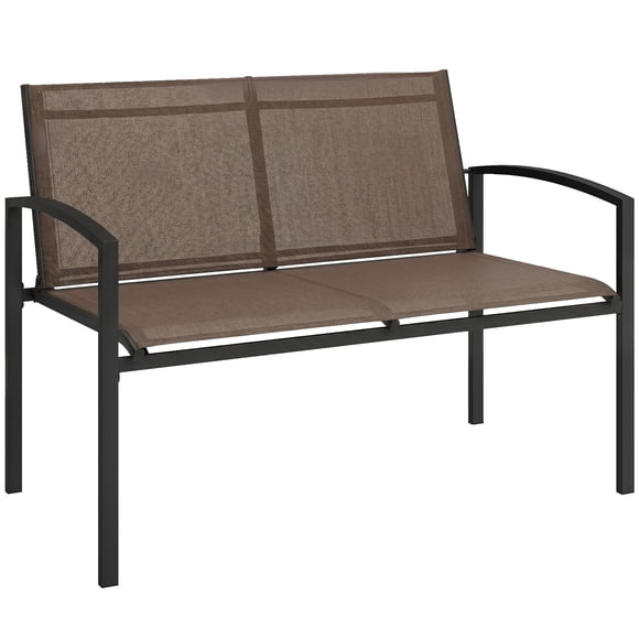 Outsunny Outdoor Garden Bench, 44 in Metal Patio Park Bench, Dark Brown