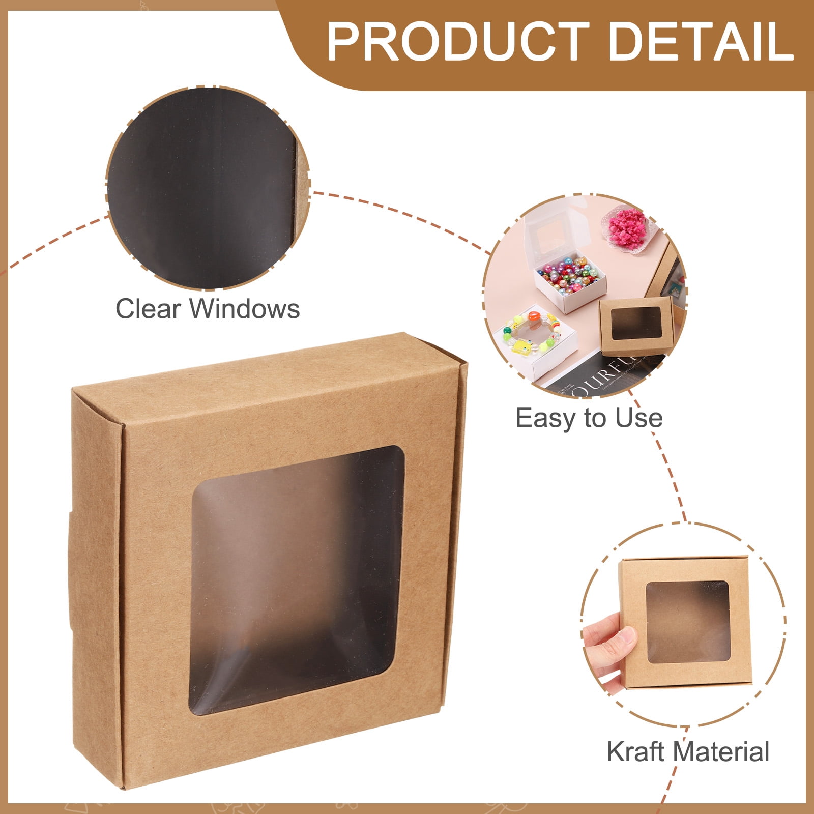 Unique Bargains 16Pcs Stylish Kraft Paper Gift Boxes Light Brown 4.1" x 4.1" x 1.2"