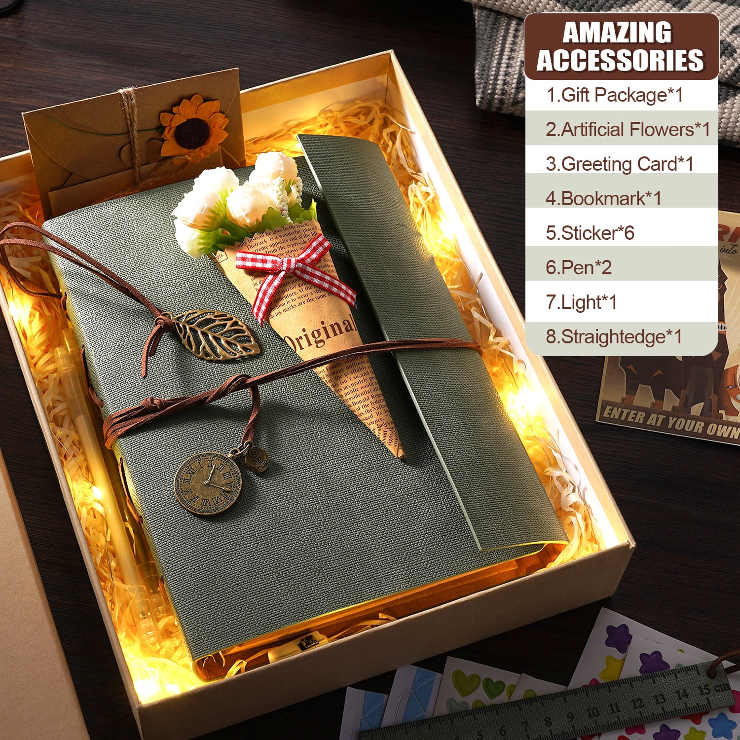 TJT 104 Pages Scrapbook Album, Self Adhesive Photo Album DIY Photo Book, Leather Memory Book for Wedding Baby Family Travel Birthday Christmas Green
