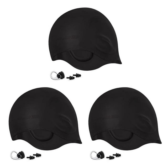 QualitChoice Chapeau de Natation Élastique pour Hommes, Bouchons d'Oreilles Imperméables, Design Résistant à l'Humidité, Combinaison de Sport pour Snorkeling Type1 3Ensemble
