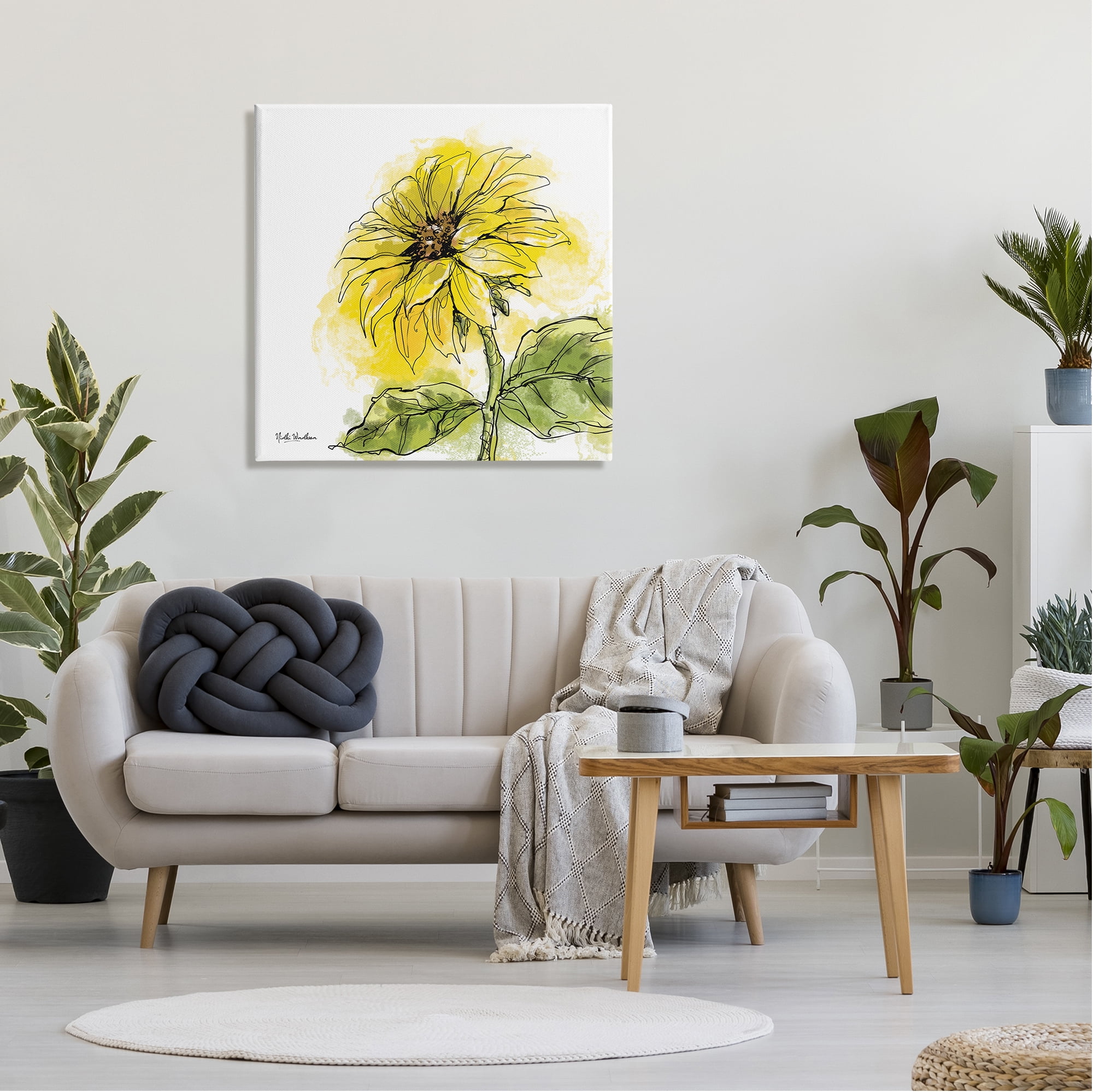 Stupell Industries Modern Splash Sunflower Botanical & Floral Painting Gallery Wrapped Canvas Print Wall Art, 30 x 30