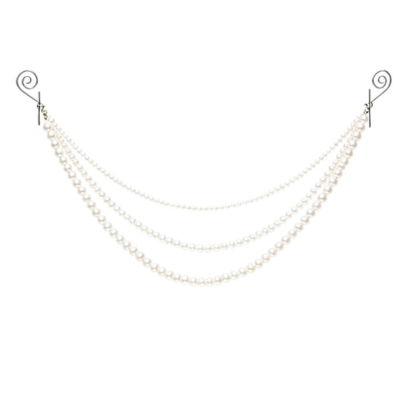 Christmas Pearl Tassel Garland Decoration, 3-Tier Pearl Hanging Decor with Hooks for Tree Centerpiece, Winter Holiday Party Indoor Home, Pearl Layered Chains - 15.7''