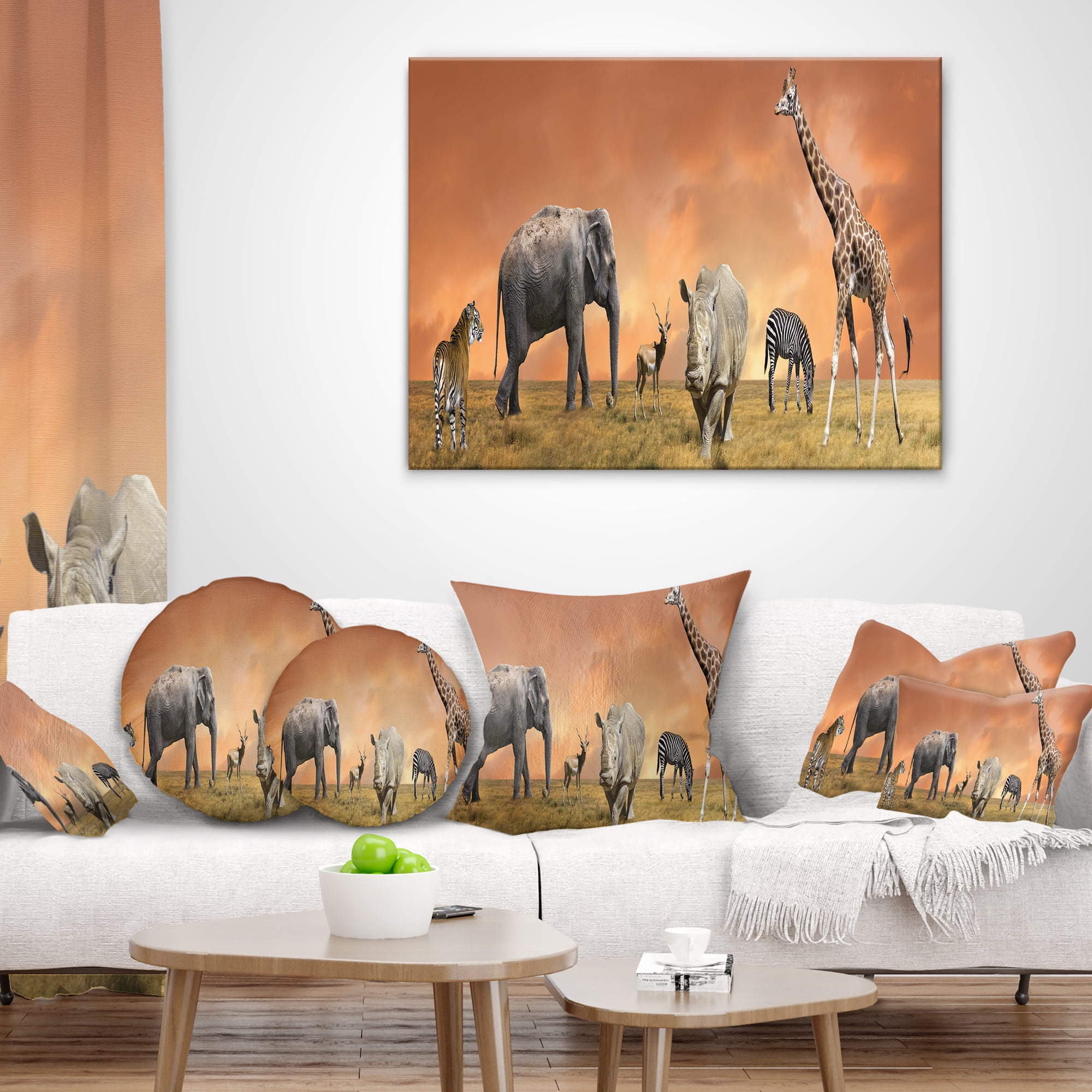 Designart Savannah Wildlife Panorama - African Throw Pillow - 18x18