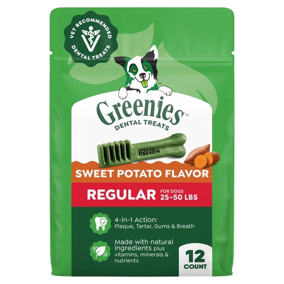 Greenies Sweet Potato Flavor Adult Natural Dental Dog Treats Regular Size, 12 oz Pack (12 Count)
