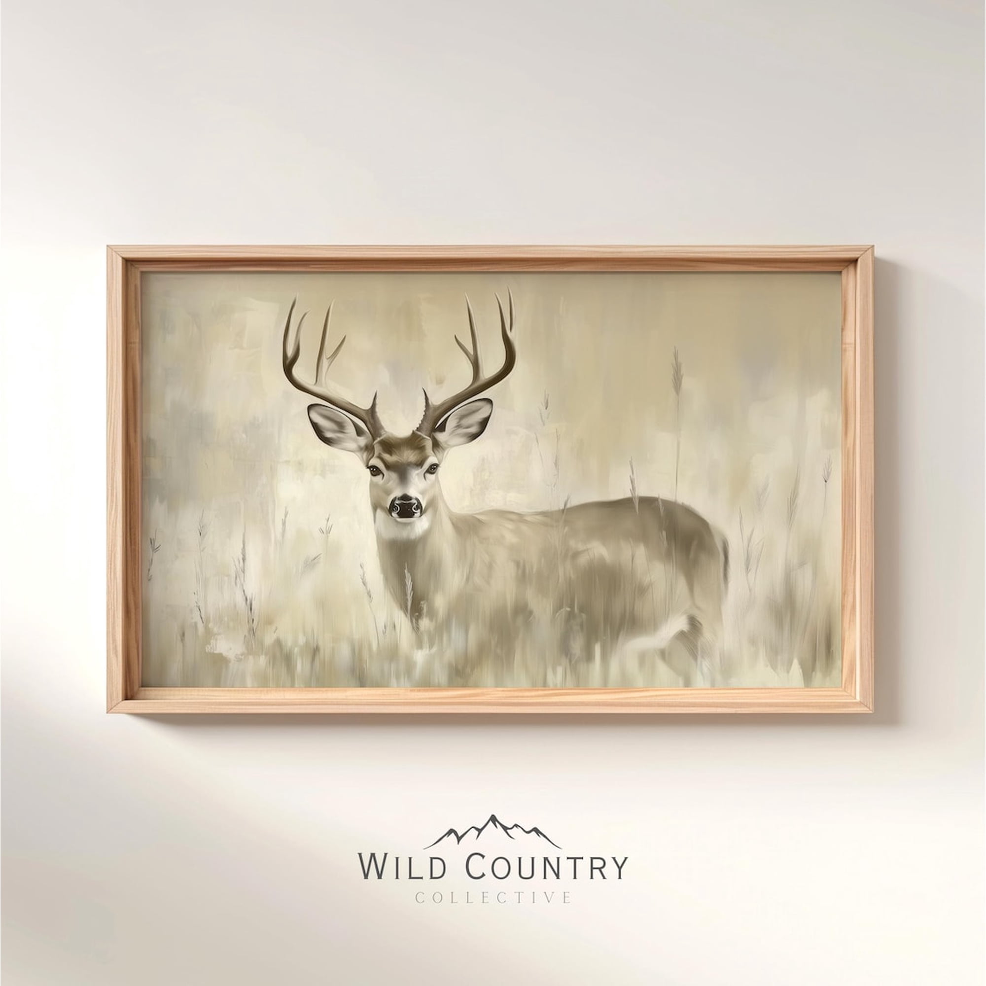 Rustic Mule Deer Wall Art Print Antique Buck Woodland Landscape Cabin Hunting Decor