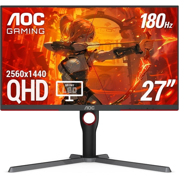 Restored AOC Q27G3XMN 27" QHD Gaming Monitor, 2560x1440, Mini LED, 180Hz 1ms GtG, HDR 1000, sRGB137.5%, HDMI 2.0 x 1, DisplayPort 1.4 x1, Adaptive Sync (Refurbished)