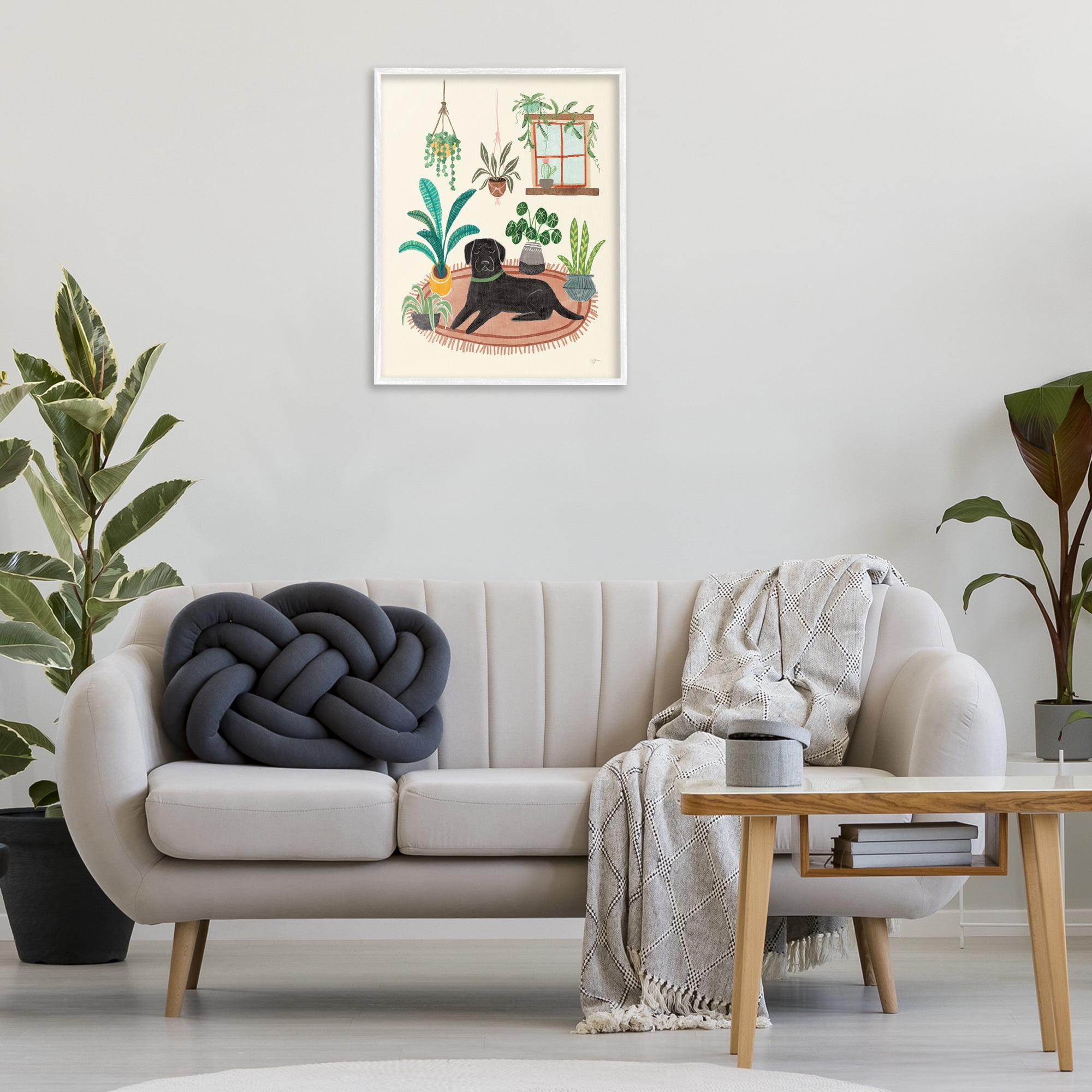 Stupell Industries Fun Dog & House Plants Animals & Insects Painting White Framed Art Print Wall Art, 24 x 30