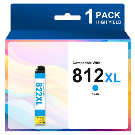 1-Pack 812XL Cyan Ink Cartridge Compatible for Epson 812 Ink Cartridges for Epson Workforce Pro WF-7820 WF-7840 WF-7310
