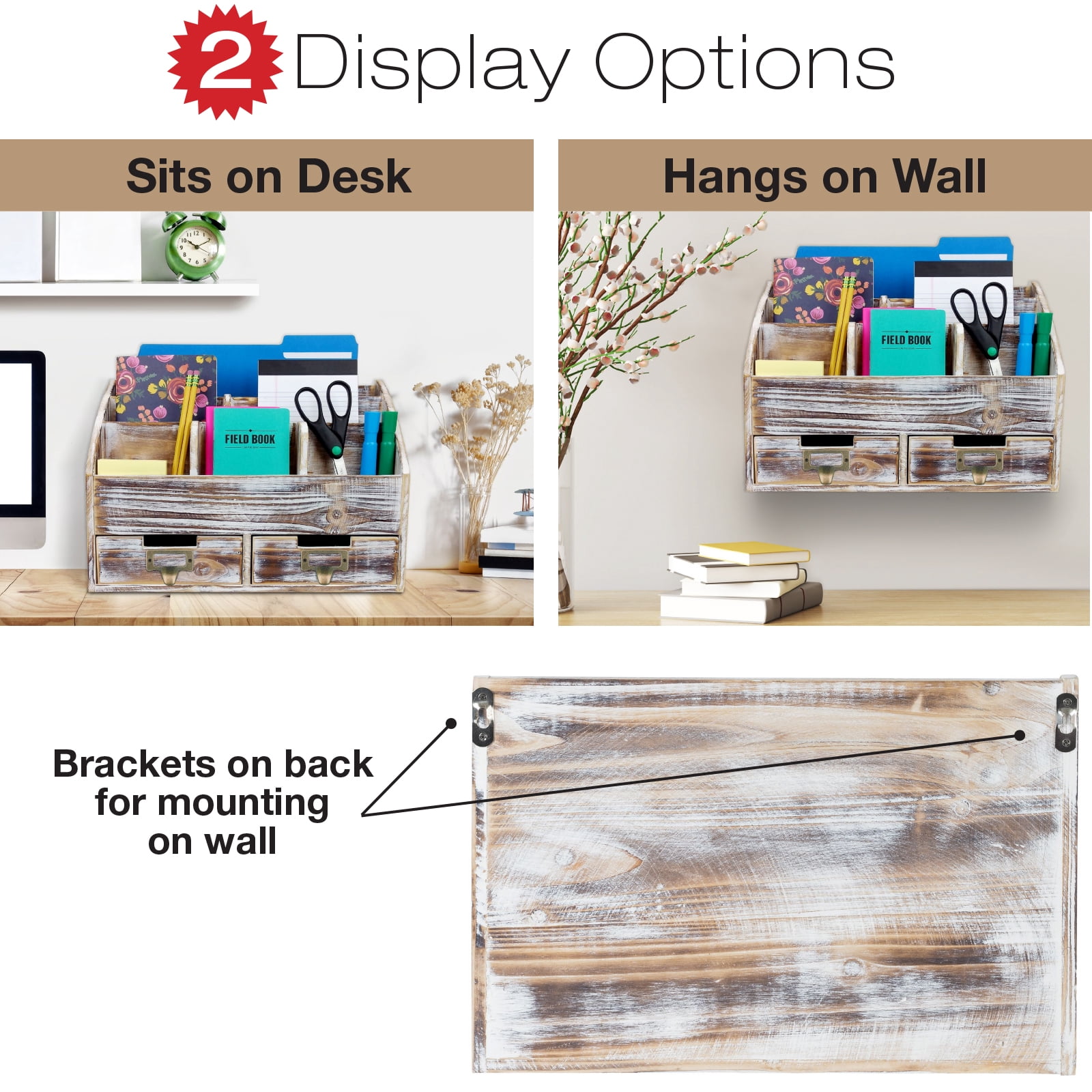 Excello Global Products Rustic Wood Office Desk Organizer - Brown - EGP-HD-0054