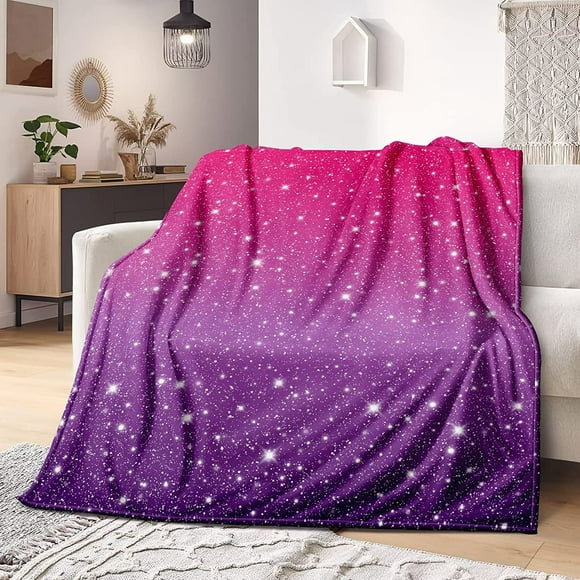 Couverture à Paillettes Dégradé Rose Violet Ciel Étoilé Couverture de Lit Arc-en-Ciel Dégradé Douce et Confortable en Flanelle pour Enfants Filles Chambre Noël Couverture Cadeau (Paillettes 302-80"x60 Pouces)