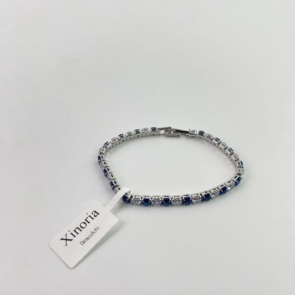 Xinoria Bracelets,Round Multi-Color Birthstone White Gold Plated Tennis Bracelet, 7"