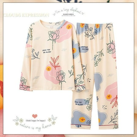 

QWZNDZGR Spring Autumn Elegant Women s Pajamas Sets Pyjamas Long Sleeved Print Cotton Sleepwear Lady Pijamas Homewear Nightgown Fashionn