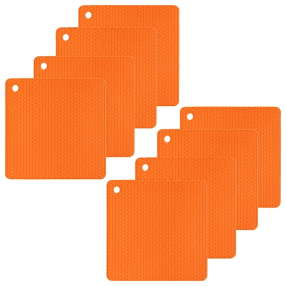 8 Pcs Silicone Trivets for Hot Dishes, 7.1"x7.1" Square Silicone Pot Holders Orange