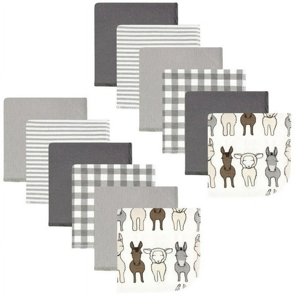 Hudson Baby Flannel Washcloths, Farm Friends Cream 12Pk, One Size