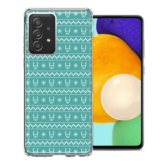 MUNDAZE For Samsung Galaxy A72 Teal Christmas Reindeer Pattern Design Double Layer Phone Case Cover