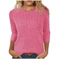 thumbnail image 1 of cfhntfmh Hauts Côtelés à Manches 3/4 pour Femmes, Tunique à Col Rond, Blouses, Chandail-Over Doux, Tenues de Mode Automne pour Femmes, 1 of 5