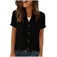 thumbnail image 4 of Guluxicc Button Up Shirt Women Short Sleeve Cotton Button Front Solid Color Casual Summer Outdoor Wear Trendy Tops, 4 of 7