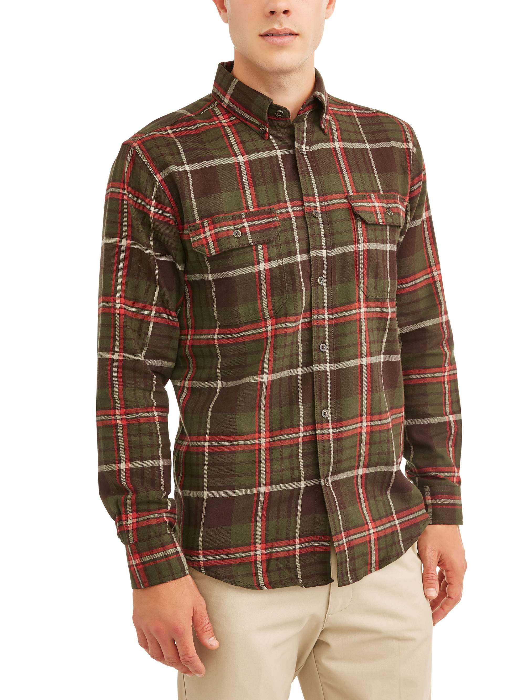 Men's Long Sleeve Flannel Shirt, Up To 5XL - Walmart.com