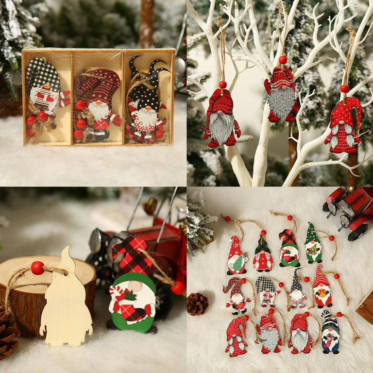 24pcs Christmas Wooden Ornaments Christmas Wood Decors Christmashanging  Sign Gnome Ornaments Pendants with Ropes for Christmas Tree Home Decor