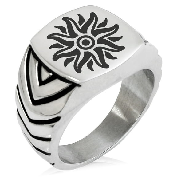 Stainless Steel Apollo Greek God of Sun Chevron Pattern Biker Style Polished Ring