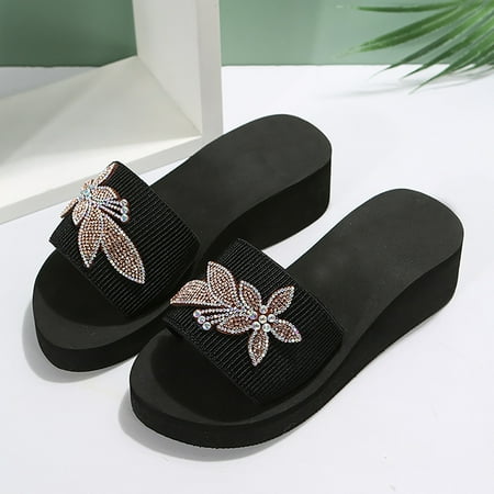 

Cathalem Wine Slippers for Women Spring 2023 New European And American Fashion Rhinestone House Slippers Women with Foot Support Black 6.5