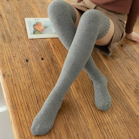 

qazqa thickened warm wool over knee socks stockings for women wool circle solid colour autumn winter high wool thigh socks with