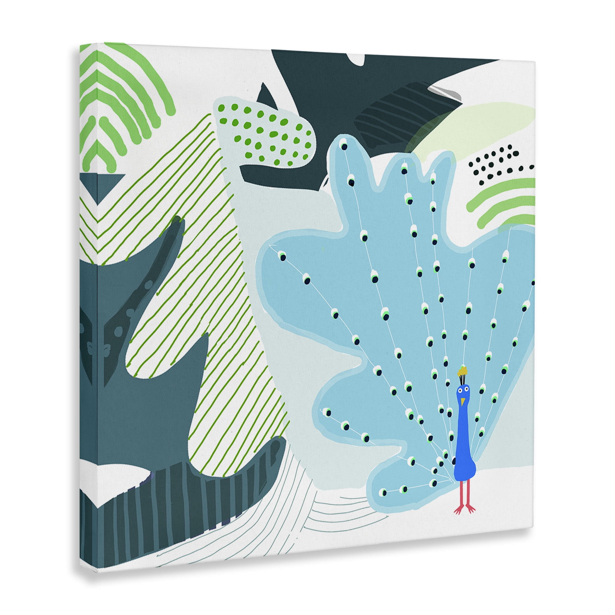 Stupell Industries Whimsical Patterned Peacock Animals Painting Wrapped Canvas Art Print Wall Art, 17 x 17