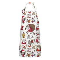 White Christmas Santa and Character Apron-Garden Aprons for Women with Pockets-Cotton Linen Waterproof Kitchen Cooking Gardening Aprons Adjustable for Kitchen,Cooking,BBQ and Salon 32"x27"