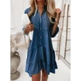 thumbnail image 5 of Women's Denim Dress Doll Layered Short Sleeved Button Denim Shirt Dress  Elegant & Trendy Fashion, 5 of 6