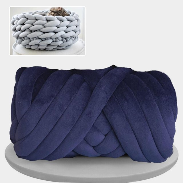 Hilo grueso de lana supersuave lavable para tejer a mano Macarena manta de punto de brazo almohada de manta cama para mascotas Azul oscuro