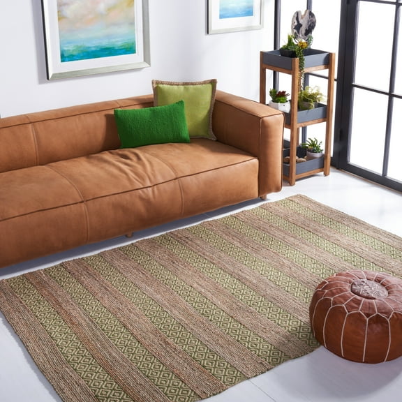 SAFAVIEH Natural Fiber Wenonah Striped Area Rug, Green/Natural, 5' x 8'