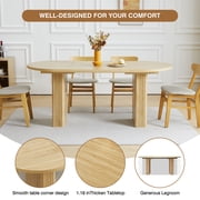 70.8 Inch Dining Table for 4-6 People, Oval Kitchen Table with Wood Strip Base, Modern Farmhouse Large Round Dining Room Tables for Kitchen Living Room (Natural)