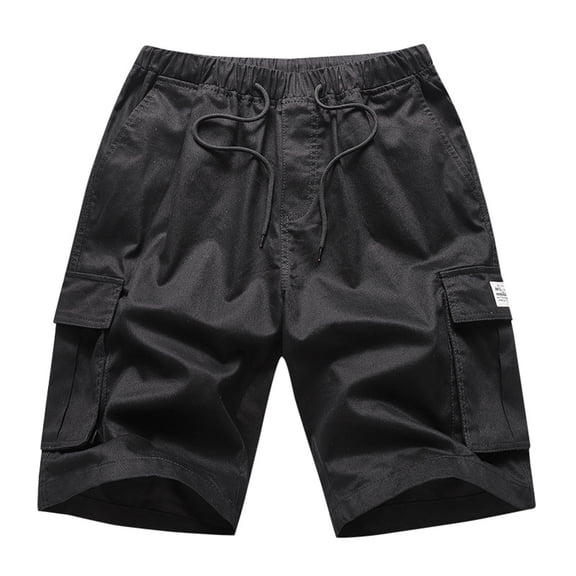 Conairie Men's Cargo Shorts Casual Elastic Waist Work Shorts Breathable Summer Outdoor Tactical Shorts with Drawstring Black L
