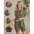 thumbnail image 3 of Ekouaer Two Piece Maternity Set Outfits Summer Short Sleeve Split Side Shirts and Shorts Maternity Loungewear Pregnancy Clothes, 3 of 7