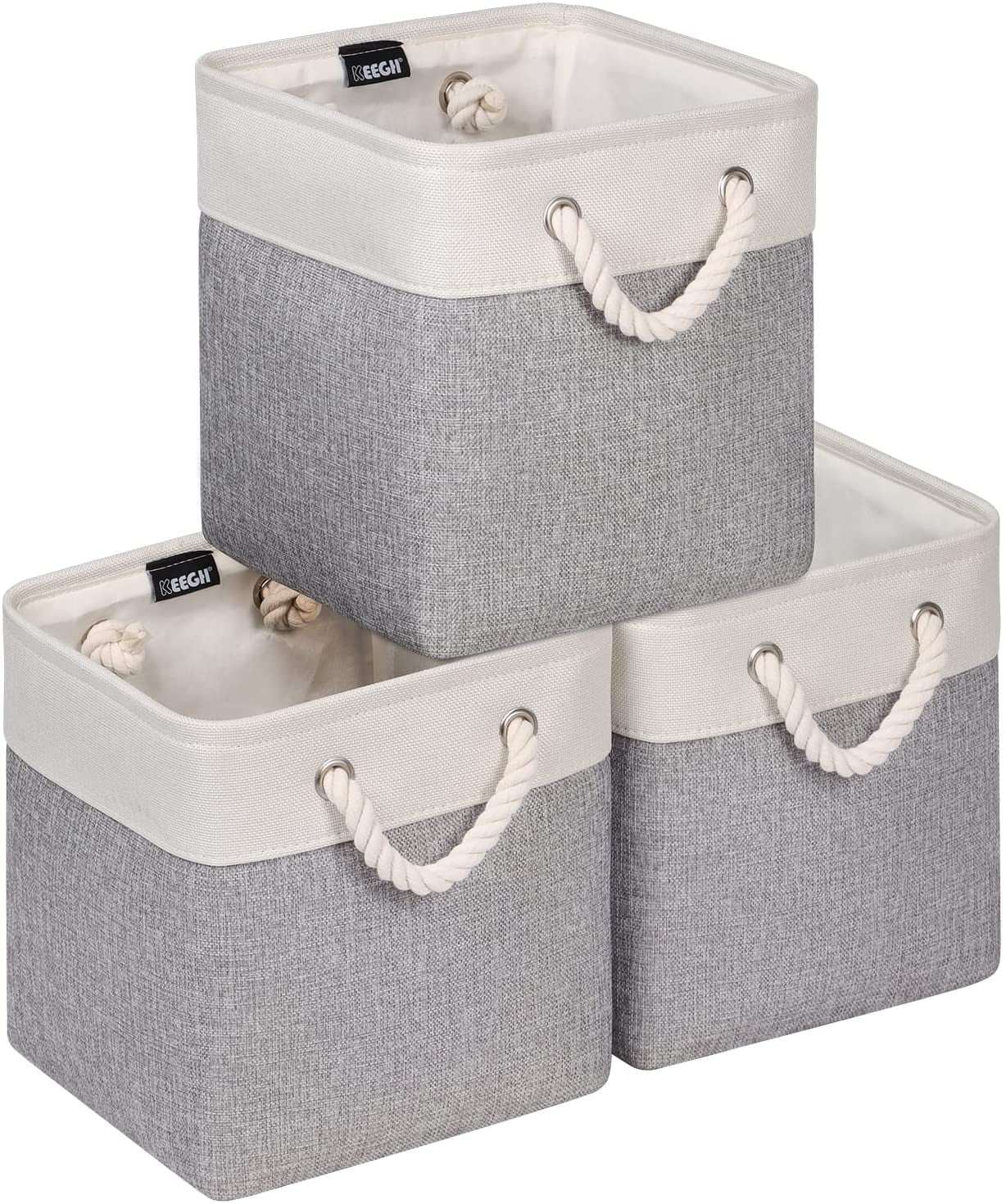Set of 3 Blue Collapsible Storage Cube Bins Containers Handles 10.5"x11"x10.5" 