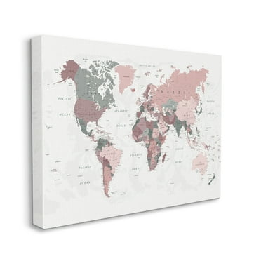 Stupell Industries World Map Patterned Waters Monochromatic Pink Regions, 16 x 20, Designed by Urban Epiphany