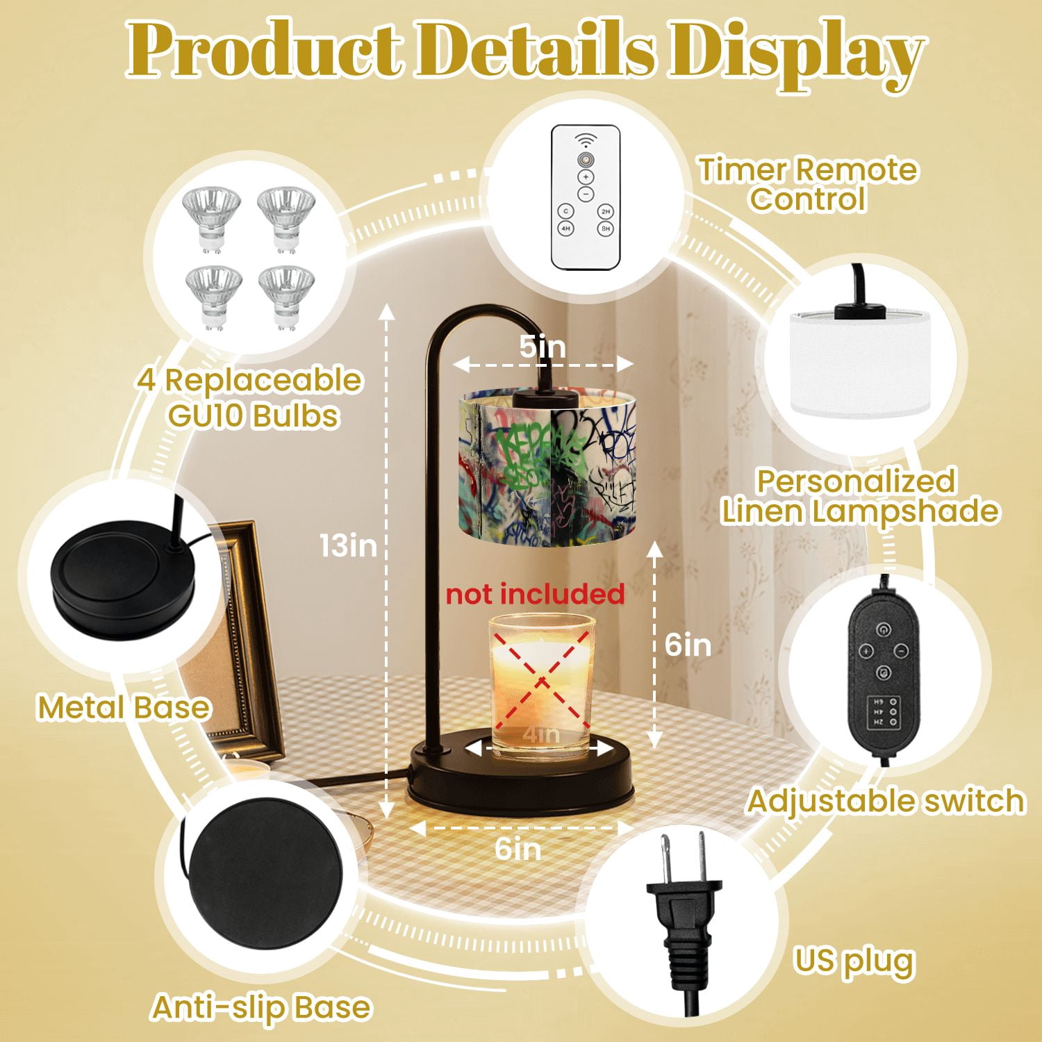 Candle Warmer Lamp with Timer Dimmer Graffiti Candle Lamp Warmer for Jar Candle with 4 Bulbs Gifts for Women House Warming Gifts