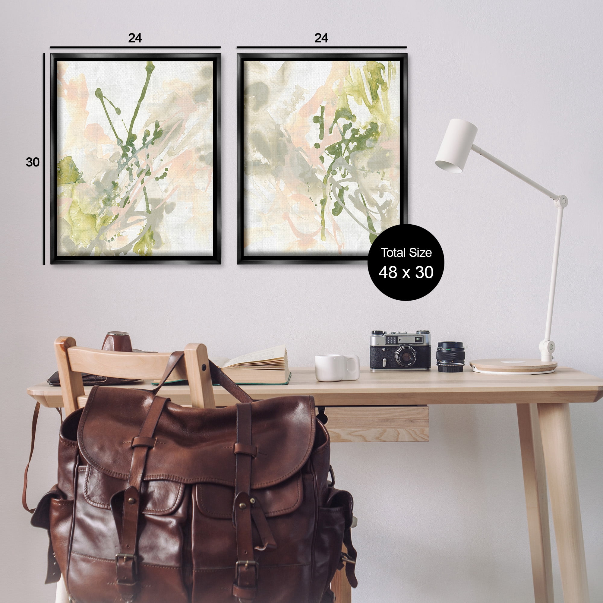 Stupell Industries Subtle Pastel Splatter Abstract Painting Black Floater Framed Canvas Art Print Wall Art, 25 x 31, Set of 2