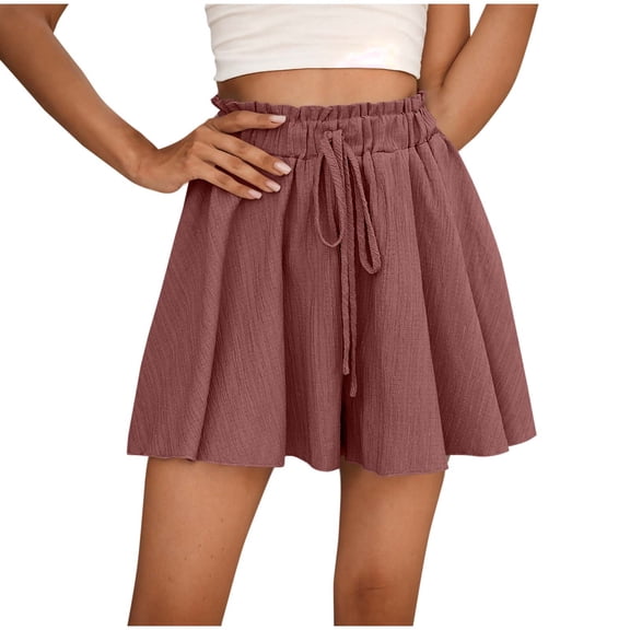 UAMVSH Women Trendy Summer Shorts Boho Flowy Baggy Summer Beach Culottes Shorts Elastic Waist Drawstring Flared Shorts