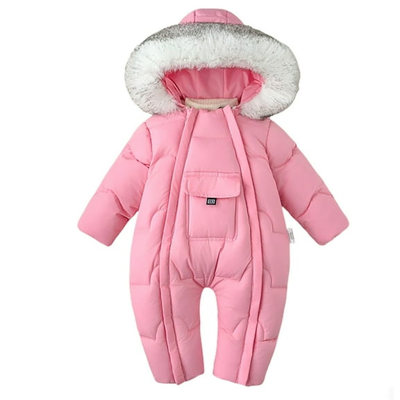 LIIPEE Girls Onesie Winter Warm Long Sleeve Hooded Zip Up Down Padded Snowsuit Jumpsuit With Pocket Kids Comfort Climbing Hiking Camping Cycling One-Pieces,Pink,12-18 Months