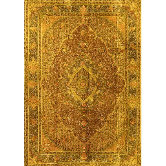 Ahgly Company Machine Washable Indoor Rectangle Medallion Yellow Traditional Area Rugs, 8' x 10'