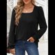 thumbnail image 4 of Camisas Tipo Túnica para Mujer, Camisas Holgadas de Larga, Camisas de Cuello Cuadrado Negro L, 4 of 8
