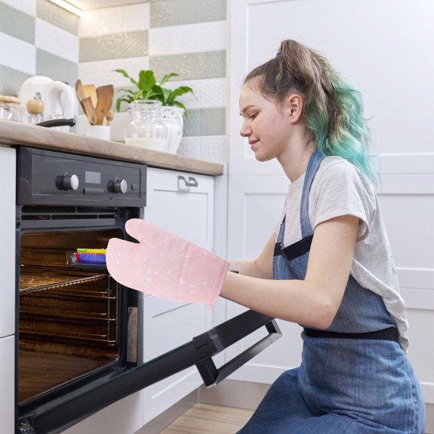 unbranded 2Ud Guantes De Cocina De Silicona Rosa Con Aislamiento Para Uso En Microondas Y