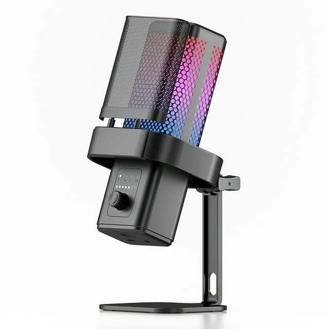 Vibrant M6 Microphone with RGB Lighting - Heart-Shaped Pickup, Plug-and-Play, Real-Time Monitoring, Adjustable Volume, One-Click Mute, HIFI Sound Card, Anti-Pop Filter - Ideal for Gaming, Singing,