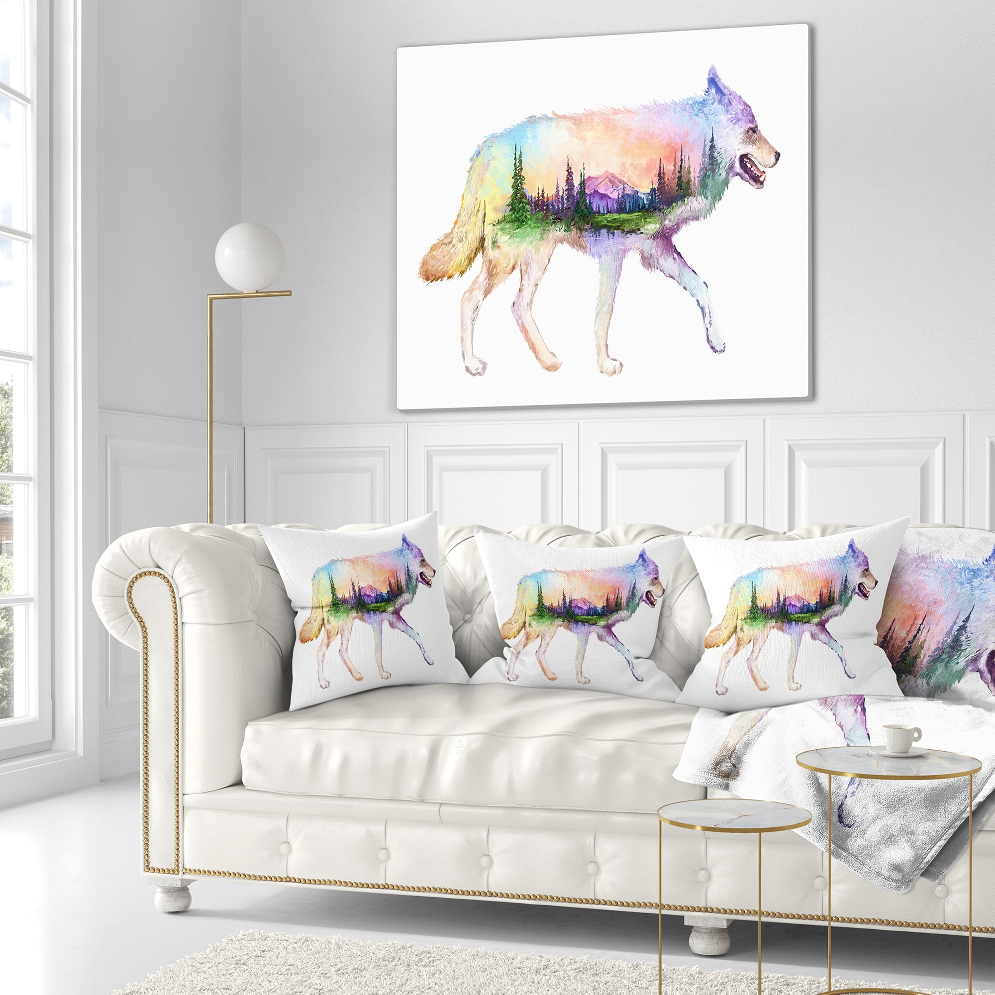 Designart Wolf Double Exposure Illustration - Animal Throw Pillow - 18x18